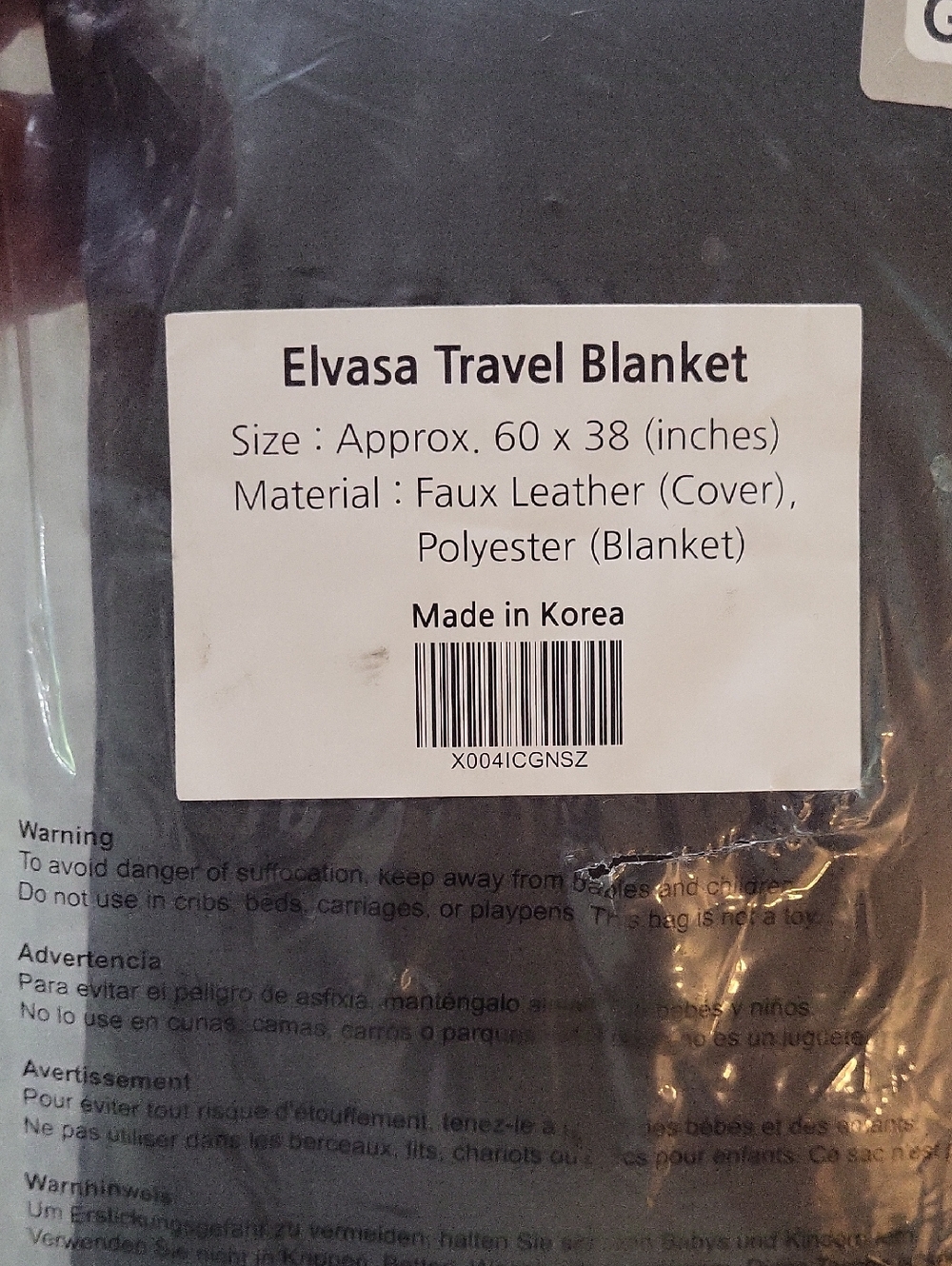 NWT Elvasa Travel Blanket - Black Faux Leather Cover New In Sealed Plastic